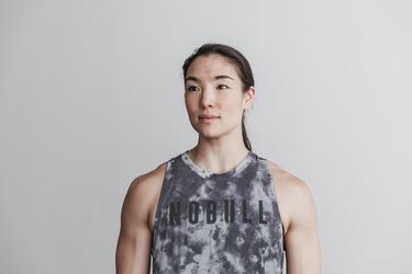 Nobull High-Neck Tie-Dye Women's Tank Tops White Black | Australia (HI3952)